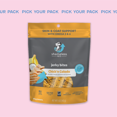 Subscribe and Save 25% off on your order of Chick'n Colada Jerky Bites Dog Treats.  Delivery Available. Free Shipping.  Sustainable Dog Treats. 