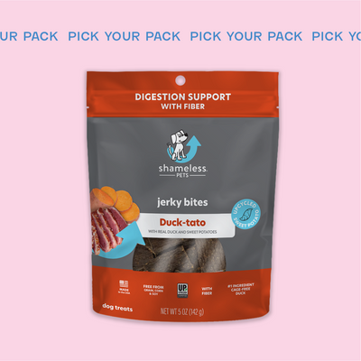 Subscribe and Save 25% off your purchase of Duck-tato Jerky Bites Dog Treats.  Delivery available. Free Shipping. No artificial flavors. 