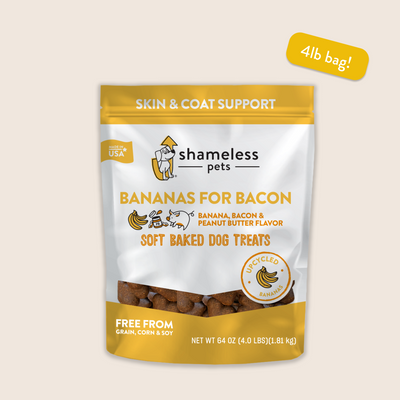 4lb bag of Bananas for Bacon soft baked dog treats. Made with real and all natural ingredients 