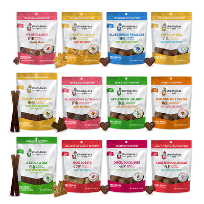 Variety Pack with Soft Dog Biscuits, Training Treats, Jerky Treats, Dental Sticks and Calming Chews